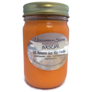 For the gear head in your life the NASCAR scented candle. You love the smell of a working garage then you'll love this scented candle.