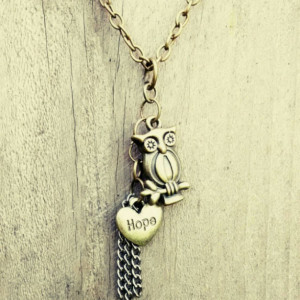 Boho / hippie/ vintage style hope owl pendant