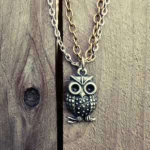 Boho / hippie style necklace with antique silver owl charm
