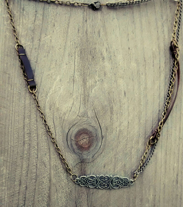 Boho style faux leather embellished necklace
