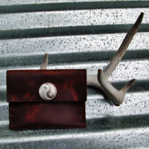 Yin Yang Rustic Handstitched Leather Wallet Leather Pouch Handmade by Bret Cali