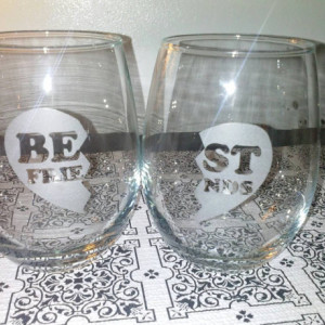 Best Friends Wine Tumblers-  Sandblasted Wine Glasses