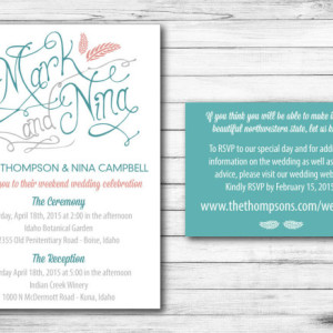Calligraphy Wedding Invitation and Information Card - Custom Design - Printable or Printed - Hand Drawn Calligraphy Names - Premium Design