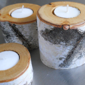 Birch Rustic Tea Light Candle holders - Set of 3 - Natural Home Decor
