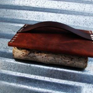 Rustic Leather Clutch with Hand Strap and Nickel Rivets and Nickel Swivel Clasp by Bret Cali Handmade Leather Purse
