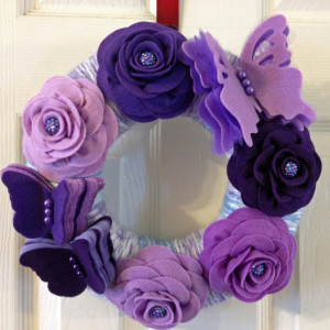 Handmade Purple Butterfly and Rose Wreath