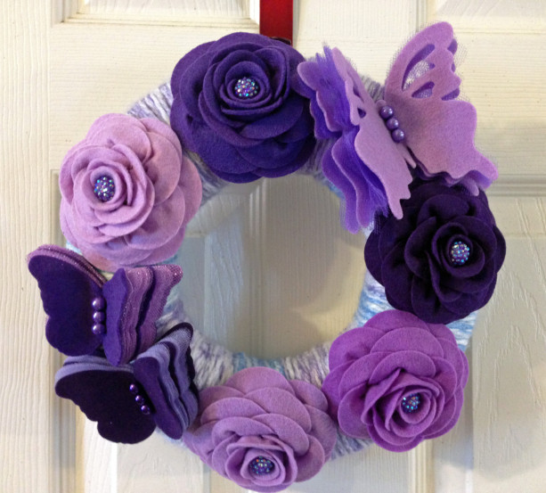 Handmade Purple Butterfly and Rose Wreath
