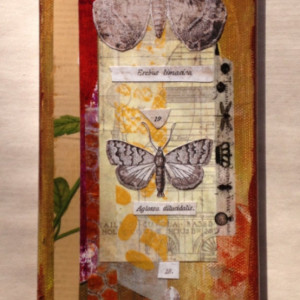 Original Handmade Collage, The Garden, Botanical Art and Butterflies, Spring Celebrations, 4x12in