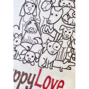 Puppy Love - Black Work Embroidered Cotton Dish Towel  - Genuine Flour Sack Towels