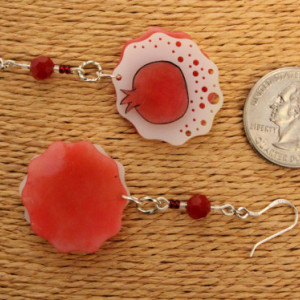 Fruit Earrings, Red Pomegranate Jewelry, Food Earrings With Red Fruit