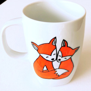 What The Fox Mug - Hand Painted Woodland Friends Coffee Cup - What Does The Fox Say 10 oz