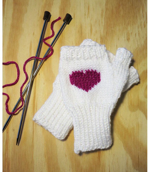 Hand-knitted Magenta Sweetheart Fingerless Mittens