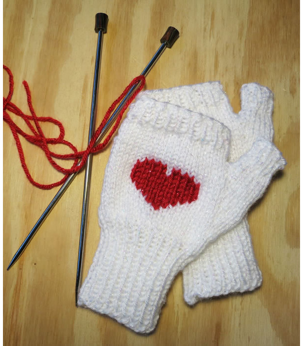 Hand-knitted Red Sweetheart Fingerless Mittens