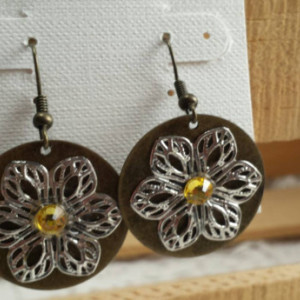 Flower Brass Dangle Earrings