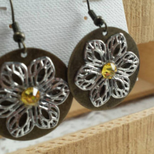Flower Brass Dangle Earrings