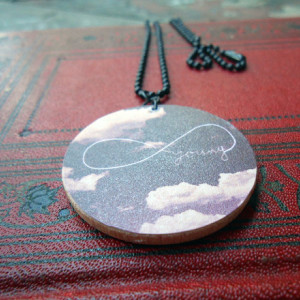 Forever Young / Cloudy Skies / Infinity / Wooden Pendant / Ball Chain / Digital Art Necklace
