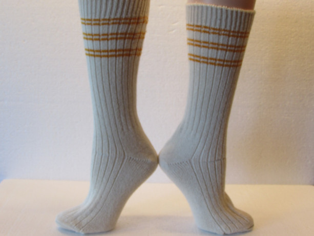 Winter Warm Angora Wool Socks in Cream with Golden Yellow Stripes, Free Shipping