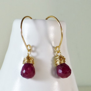 Ruby drop earrings,minimalist earrings,dainty earrings,red gems,wedding jewelry,bridal,July birthstone,petite,gold earring