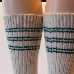 Winter Warm Angora Wool Socks in Cream with Dark Green Stripes, Free Shipping