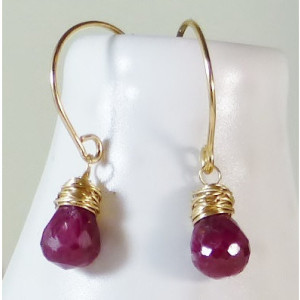 Ruby drop earrings,minimalist earrings,dainty earrings,red gems,wedding jewelry,bridal,July birthstone,petite,gold earring