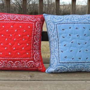 Large Any Color Bandana Quilted Pillow Denim Backed Sham
