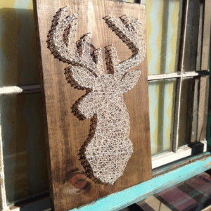 Deer Silhouette String Art on Stained Wood