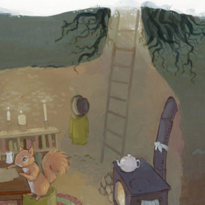 Under The Oak Tree - 11x14 Rabbit and Squirrel Burrow Illustration Print