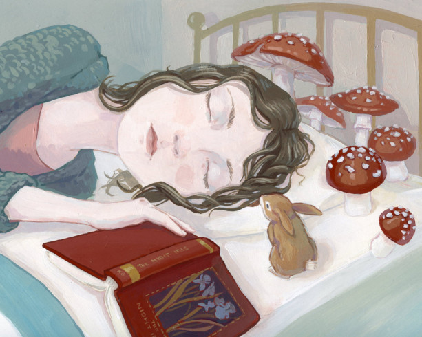 Dreaming - Girl Dreaming with Book Illustration - 8x10 Print