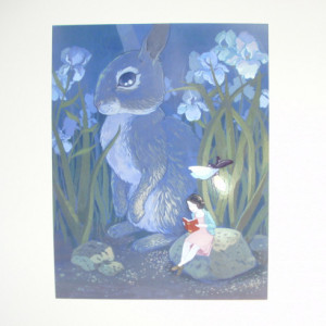 Rabbit and Girl Reading Print - The Iris Opens At Night - 11x14