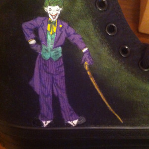 Joker, Harley Quinn inspired, Custom Converse,  DC, Comics, Chucks, Batman Characters, Villans, Comics