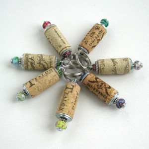 One Wine cork keychain, beaded cork keychain,  cork keyring, bridesmaids gift, wedding favors