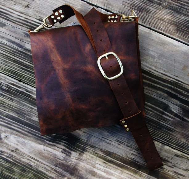 Handmade Rustic Leather Cross Body Hand Stitched Leather Messenger Bag With Brass Hardware Satchel Possible Bag by Bret Cali Shoulder Bag