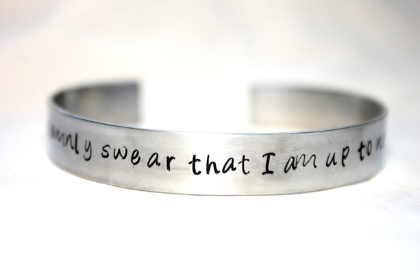 I Solemnly Swear that I am Up To No Good, Harry Potter Inspired, Hand Stamped Bangle, Aluminum Jewelry