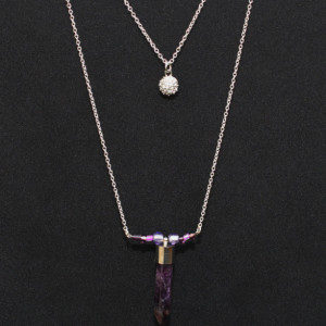 Amethyst Gemstone Multi Strand Bullet Case Necklace