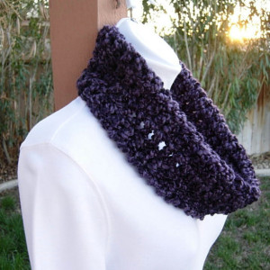 Small Purple COWL SCARF Dark Purple Black, Summer Spring Infinity Loop Handmade Crochet Knit Soft Lightweight Neck Warmer..Ready to Ship in 3 Days