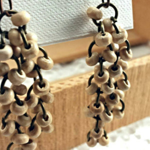 Wood fringe earrings - dangle boho earrings - long wooden boho earrings