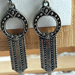 Boho long arrow silver metal earrings