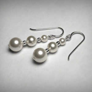 Pearl Earrings, Pearl Drop Earrings, Dangle Earrings, Silver Pearl Earring, White Swarovski Pearls, Sterling Silver Earring, Bridal Jewelry