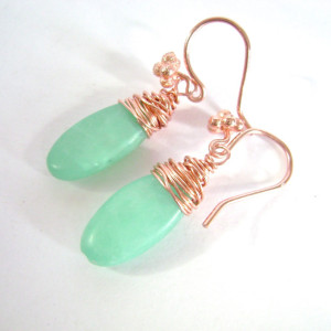 Green Hemimorphite Earrings, Copper, Wire Wrapped, Drop Earrings, Spring Green, Boho Jewelry, Gemstone Earrings, Electric, 897