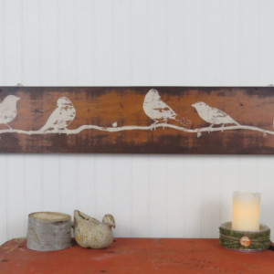 Rustic wooden wall art - hand painted birds on reclaimed wood