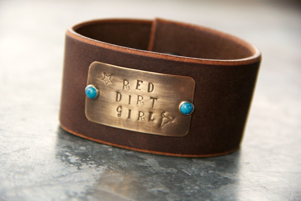 Rustic Western Cuff - Red Dirt Girl, Brown Leather, Brass, Turquoise, Texas