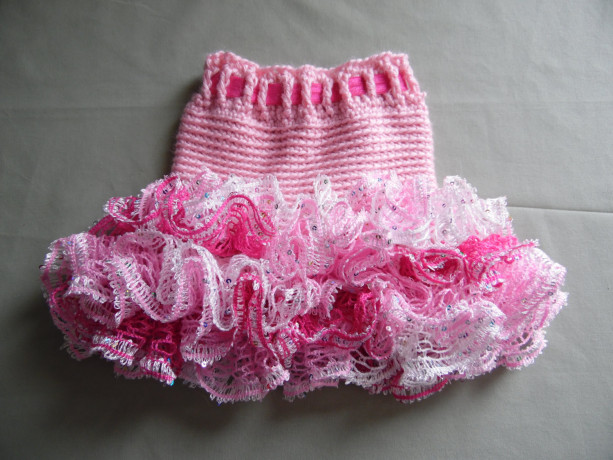 Girls Crochet Ruffle Skirt, Princess Pink,  Light Pink with Multi-color Pink and White Lace Ruffle