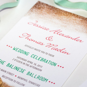 Modern Wedding Invitation and RSVP Postcard- Custom Design- Printable or Printed- Digital Gold Glitter - Pink and Mint - Unique Design