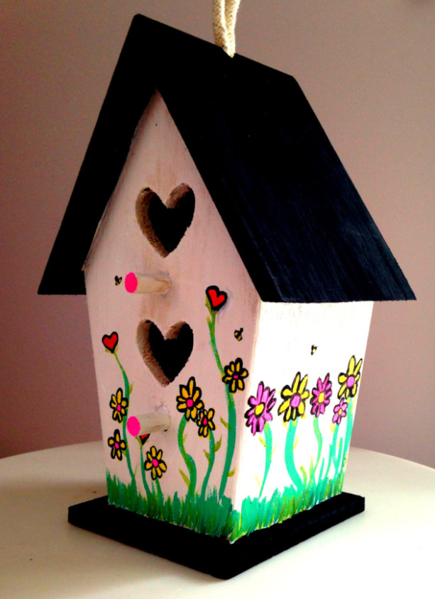 painted birdhouse, outdoor birdhouse, wooden birdhouse 
