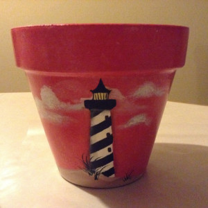 Lighthouse clay flower pot, hand painted
