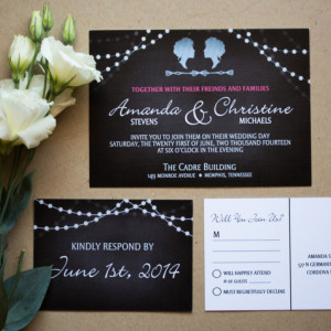 Same Sex Wedding Invitation and RSVP Postcard - Custom Design - Printable or Printed - Chalkboard - Cameo - Lights - Men - Women - Classic
