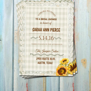 Rustic Sunflower Bridal Shower Invitations - Engagement Party Invitation- Country Sunflowers