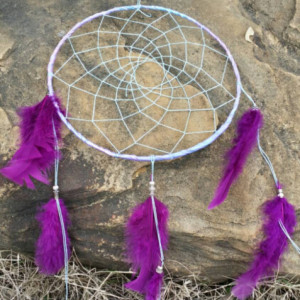 Big Dream Catcher, Purple Feathers, Large 9 inch, Native America Style, Large Dreamcatcher, Tribal Wall Decor, Wall Hanging, Apache Indian