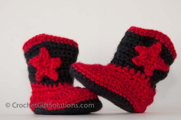 Red and Black Newborn 0-3 month Cowboy Baby Booties with Stars, Western Baby Booties, Star Baby Booties