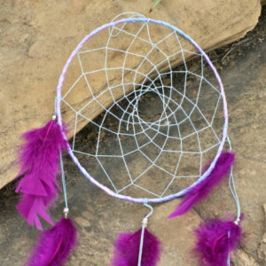 Big Dream Catcher, Purple Feathers, Large 9 inch, Native America Style, Large Dreamcatcher, Tribal Wall Decor, Wall Hanging, Apache Indian